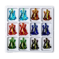 Pendentifs vernissées en verre manuels, grenouille, couleur mixte, 44x33x12mm, Trou: 6mm, 12 pcs / boîte