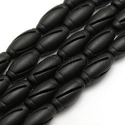 Natürliche ovale schwarze Steinperlen Stränge, 21x10 mm, Bohrung: 1 mm, ca. 20 Stk. / Strang, 16.5 Zoll