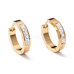 304 Stainless Steel Huggie Hoop Earrings, with Polymer Clay Crystal Rhinestone, Ring, Golden, 21x4mm, Pin: 0.9mm