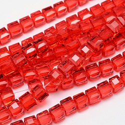 Fili di perle di vetro trasparente cubo sfaccettato, rosso, 5.5x5.5x5.5mm, Foro: 1 mm, circa 94pcs/filo, 20.4 pollice