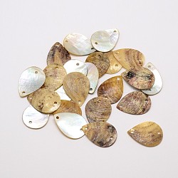 Flat Teardrop Mother of Pearl Links connectors, Tan, 21x15x1mm, Hole: 1mm, about 432pcs/bag
