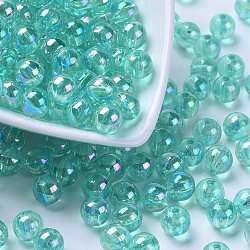 Eco-Friendly Transparent Acrylic Beads, Round, AB Color, Medium Turquoise, 8mm, Hole: 1.5mm, about 2000pcs/500g