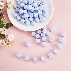 20 pièces bleu cube lettre perles de silicone 12x12x12mm dés carrés alphabet perles avec 2mm trou entretoise perles de lettre en vrac pour bracelet collier fabrication de bijoux, letter.b, 12mm, Trou: 2mm