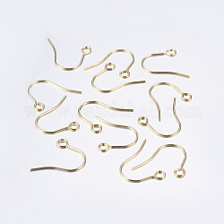304 Stainless Steel Earring Hooks, with Horizontal Loop, Real 18K Gold Plated, 18x15mm, Hole: 2mm, Pin: 0.7mm