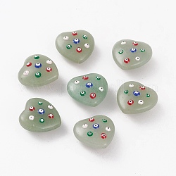 Natürlichen grünen Aventurin Perlen, mit Emaille, Herz mit bösen Blick, 20~20.2x20.3x9.8~10.5 mm, Bohrung: 1.5 mm