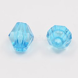 Faceted Bicone Transparent Acrylic Beads, Dyed, Cyan, 6mm, Hole: 1mm, about 5800pcs/500g