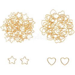 Anneaux de saut ouverts coeur et étoile unicraftale, Connecteurs à anneau de saut doré 6x8 mm / 7x8 mm, 100pcs anneaux de saut en acier inoxydable, pour la fabrication de collier de bracelet de bijoux en cotte de mailles (environ 10 mm / 11.5 mm de large)