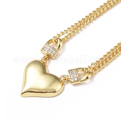 Halskette mit klarem Zirkonia-Herz und Vorhängeschloss-Anhänger, Messingschmuck für Damen, cadmiumfrei und bleifrei, echtes 18k vergoldet, 15.75 Zoll (40 cm)