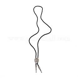 Gravierte ovale Laria-Halskette für Männer und Frauen, Verstellbare Halskette aus Kunstlederband, Schwarz, Antik Silber Farbe, 40.94 Zoll (104 cm)