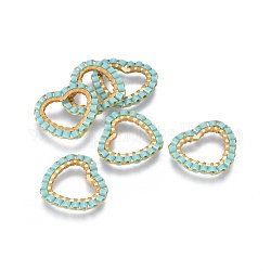 Miyuki & toho perles de rocaille japonaises faites à la main, avec anneaux connecteurs en 304 acier inoxydable, motif de tissage, cœur, or, turquoise pale, 13.5~14x15x1.8~2mm