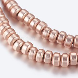 Non-magnetic Synthetic Hematite Beads Strands, Frosted, Rondelle, Rose Gold Plated, 3x2mm, Hole: 1mm, about 206pcs/strand, 16.1 inch(41cm)