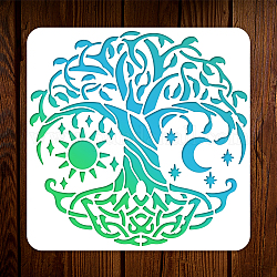NBEADS Mystic Tree of Life Painting Stencil, Moon Sun Star Reusable PET Painting Templates DIY Art Craft Painting Wall Cut Stencils for Painting on Wood Canvas Paper Furniture Wall, 11.8×11.8 Inch