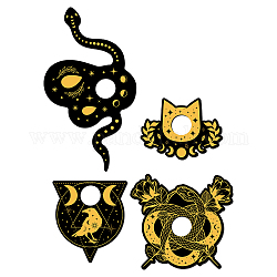 Mini bases d'affichage en boule de cristal en bois, présentoir à sphère de cristal, thème du tarot, serpent, La tête de chat, Triangle et fleur, noir, 60~160x73~100x5mm, 4 pièces / kit