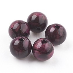 Abalorios de acrílico, perlas de imitación de ojo de tigre, redondo, púrpura, 15~15.5mm, agujero: 2 mm, aproximamente 200 unidades / 500 g