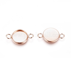 201 Stainless Steel Cabochon Connector Settings, Plain Edge Bezel Cups, Flat Round, Rose Gold, Tray: 10mm, 12x19x2mm, Hole: 2mm
