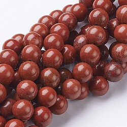 Natürliche rote Jaspis runde Perlen Stränge, Schamottestein, 10 mm, Bohrung: 1 mm, ca. 38 Stk. / Strang, 15.5 Zoll