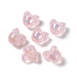 Placage uv perles acryliques irisées arc-en-ciel, forme de cloche avec nœud papillon, rose, 17x17.5x14mm, Trou: 3.5mm