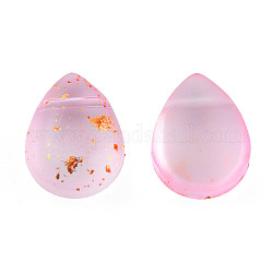 Perles de verre peintes par pulvérisation transparent, perles percées, avec de la poudre de paillettes, mat, larme, rose, 12x9x5.5mm, Trou: 0.8mm