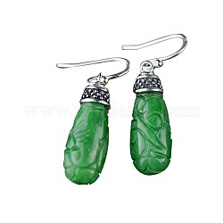 Boucles d'oreilles avec pendentif en 925 argent sterling, tailler, avec du jade naturel, larme, verte, couleur d'argent