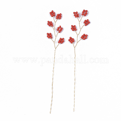 Perline di semi e decorazioni avvolte in filo di ottone, disegno di disposizione dei fiori artificiali, per la decorazione dell'esposizione domestica delle arti dei bonsai, oro, rosso, 105~109x29~38x13~23mm