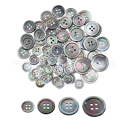 NBEADS 26 Pcs Natural Shell Buttons, 11.4mm/15mm/18mm/20mm Flat Round Sea Shell Buttons 4-Hole Sewing Craft Buttons for Cloth Sewing DIY Craft, Black
