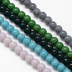 Opaque Solid Color Crystal Glass Round Beads Strands, Mixed Color, 6mm, Hole: 1mm, about 69pcs/strand, 16.1 inch
