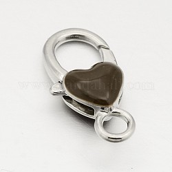 Alloy Enamel Lobster Claw Clasps, Platinum, Coconut Brown, 27x15x7.5mm, Hole: 4mm