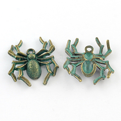 Zinc Alloy Spider Pendants, Cadmium Free & Nickel Free & Lead Free, Antique Bronze & Green Patina, 35x31x6mm, Hole: 3mm