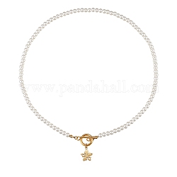 Collares colgantes de 304 acero inoxidable, con cuentas redondas de perlas acrílicas de imitación y cierres de palanca, flor, blanco, dorado, 18.03 pulgada (45.8 cm)