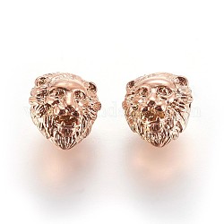 Perles en 304 acier inoxydable, tête de lion, or rose, 13x11.5x10.5mm, Trou: 3mm