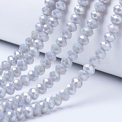 Electroplate Glass Beads Strands, Opaque Solid Color, AB Color Plated, Faceted, Rondelle, Gainsboro, 10x8mm, Hole: 1mm, about 63~65pcs/strand, 19.2~20 inch(48~50cm)