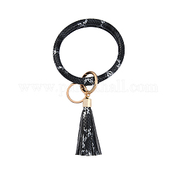 Schlüsselanhänger aus PU-Kunstleder mit Schlangenledermuster, Schlüsselanhänger mit Quaste und Metallring, Schwarz, 200x100 mm