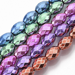 Chapelets de perles en hématite synthétique électrolytique sans magnétiques, facette, ovale, couleur mixte, 9x6mm, Trou: 1.4mm, Environ 43~44 pcs/chapelet, 15.55 pouce (39.5 cm)