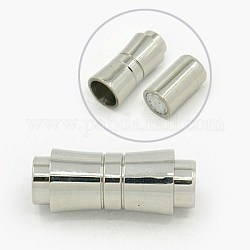 304 Stainless Steel Magnetic Clasps with Glue-in Ends for Necklaces/Bracelets Making, Column, Stainless Steel Color, 26.5x9.5mm, Hole: 6mm