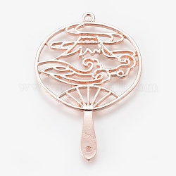 Zinc Alloy Links, Open Back Bezel, For DIY UV Resin, Epoxy Resin, Pressed Flower Jewelry, Fan with Fuji, Rose Gold, 59x40x2mm, Hole: 1.6mm and 3mm