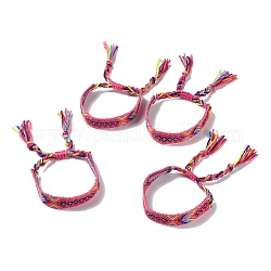 Bracelet cordon polyester-coton motif losange tressé, bracelet brésilien réglable ethnique tribal pour femme, rose foncé, 5-7/8~11 pouce (15~28 cm)