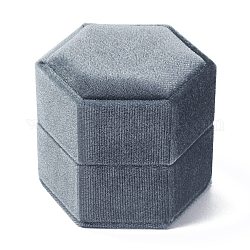 Samt Schmuckset Box, mit Leinen und Kunstleder, für Ring & Halskette Box, Hexagon, dunkelgrau, 5.55x6.3x5.8 cm, Innendurchmesser: 4.3x5 cm