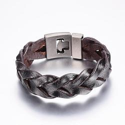 Bracelets en cuir tressé, avec des fermoirs en alliage, brun coco, 8-1/4 pouce (210 mm), 20x7mm