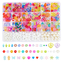 Nbeads DIY Jewelry Making Finding Kit, Including Glass Pearl Beads, Acrylic Beads & Pendants, Oval & Butterfly & Flower & Heart & Candy & Lantern & Snowflake, Mixed Color, 960Pcs/box