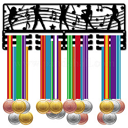 Scaffale da parete espositore porta medaglie in ferro alla moda, 3 riga, con viti, nero, nota musicale, 150x400mm, Foro: 5 mm