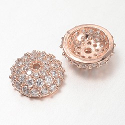 Apetalous Half Round/Dome Brass Micro Pave Cubic Zirconia Bead Caps, Rose Gold, 8x3mm, Hole: 1mm