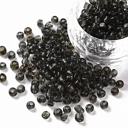 Glass Seed Beads, Transparent, Round, Round Hole, Gray, 6/0, 4mm, Hole: 1.5mm, about 500pcs/50g, 50g/bag, 18bags/2pounds