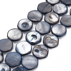 Eau douce naturelle de coquillage perles brins, teinte, hexagone, bleu marine, 15x15~16x2~3mm, Trou: 0.5~0.7mm, Environ 24~27 pcs/chapelet, 14.41 pouce ~ 16.69 pouces (36.6 cm ~ 42.4 cm)