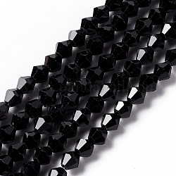 5301 perles bicône imitation cristal autrichien, Chapelets de perles en verre à facettes, noir, 6x6mm, Trou: 1.2mm, Environ 47~48 pcs/chapelet, 10.24 pouce ~ 10.43 pouces (26~26.5 cm)
