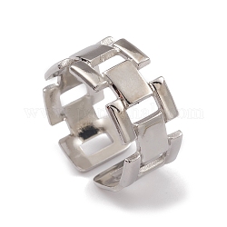 304 anneaux de manchette ouverts rectangulaires évidés en acier inoxydable pour femmes, couleur inoxydable, diamètre intérieur: 17.2 mm