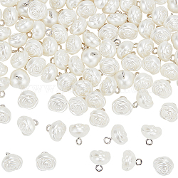 Wadorn 100 pièces boutons à tige en plastique imitation perle, avec les accessoires en fer, rose, vieille dentelle, 11x10.5mm, Trou: 2mm