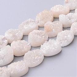 Chapelets de perles de cristal de quartz naturel électrolytique, cristal géode druzy, ovale, floral blanc, 18x13~14x5~10mm, Trou: 2mm, Environ 11 pcs/chapelet, 7.9 pouce.
