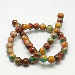 Natural White Jade Beads Strands, Round, Dyed, Saddle Brown, 10mm, Hole: 1mm