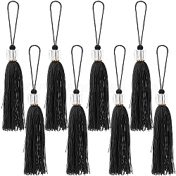 GORGECRAFT 8PCS Large Tassel Key Colorful Handmade Silky Floss Tiny Craft Tassels with Transparent Cube Beads for DIY Craft Accessory Home Decoration(Black)