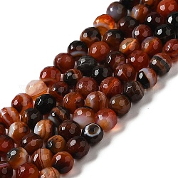 Chapelets de perles en agate à rayures naturelles/agates à bandes, teints et chauffée, ronde à facettes, brun, 8mm, Trou: 1mm, Environ 46 pcs/chapelet, 14.69~15.16'' (37.3~38.5 cm)